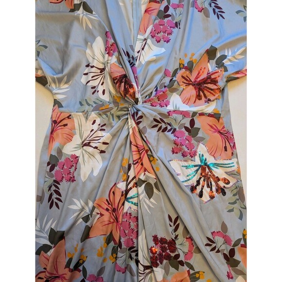 Boston Proper Sz 18 Floral Satin Sequin Kimono Dress Ethereal Feminine Glam - Picture 6 of 13